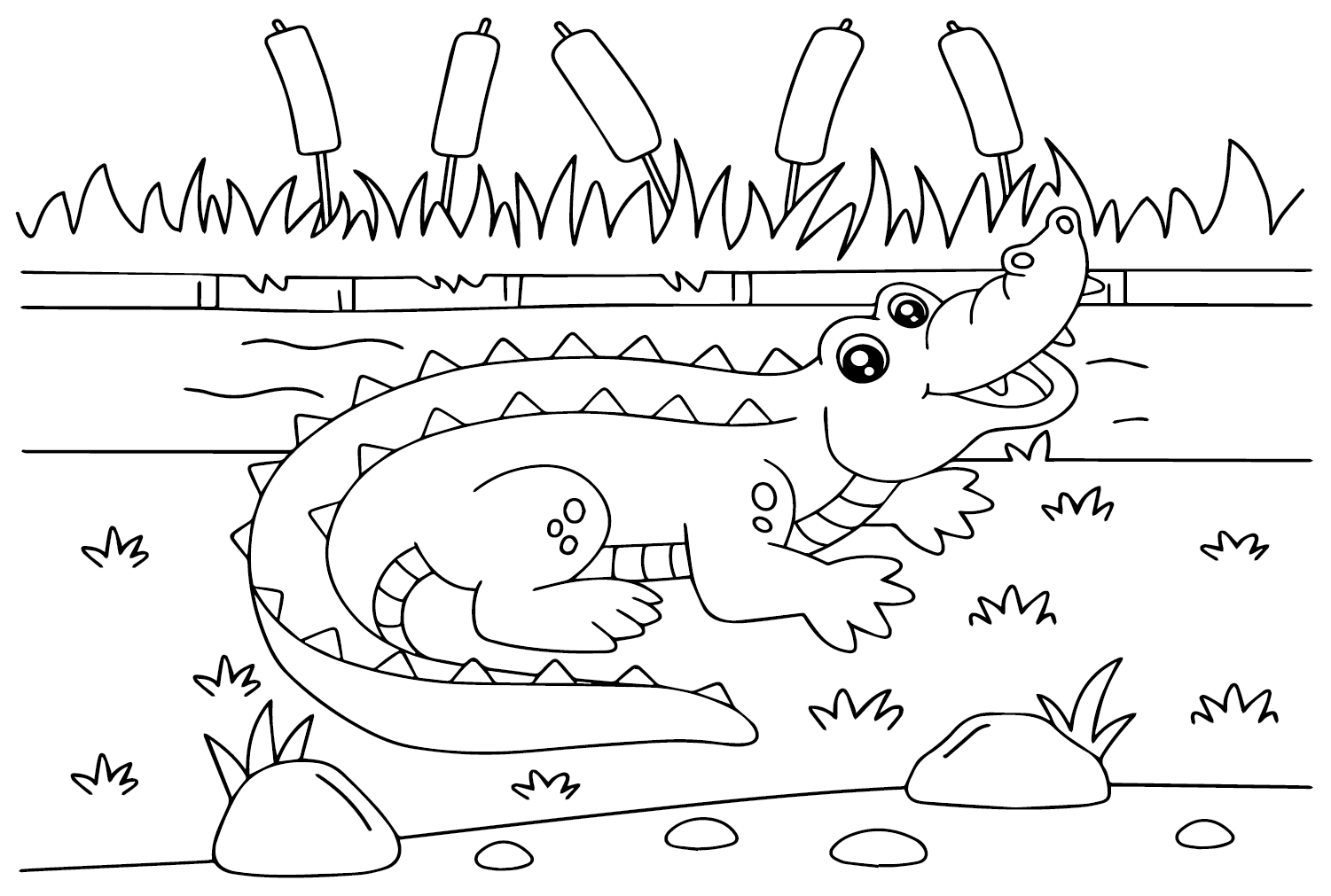 Página para colorir de crocodilo de desenho animado de Crocodile