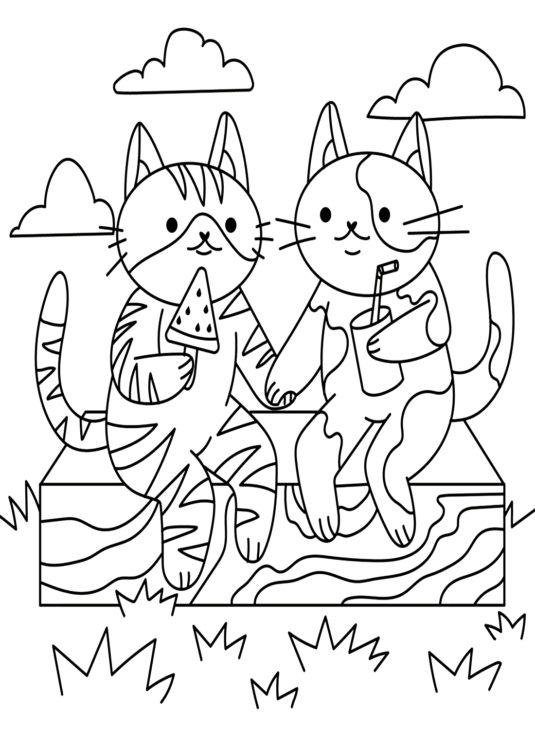 Dibujos para colorear de la amistad de los gatos de La amistad