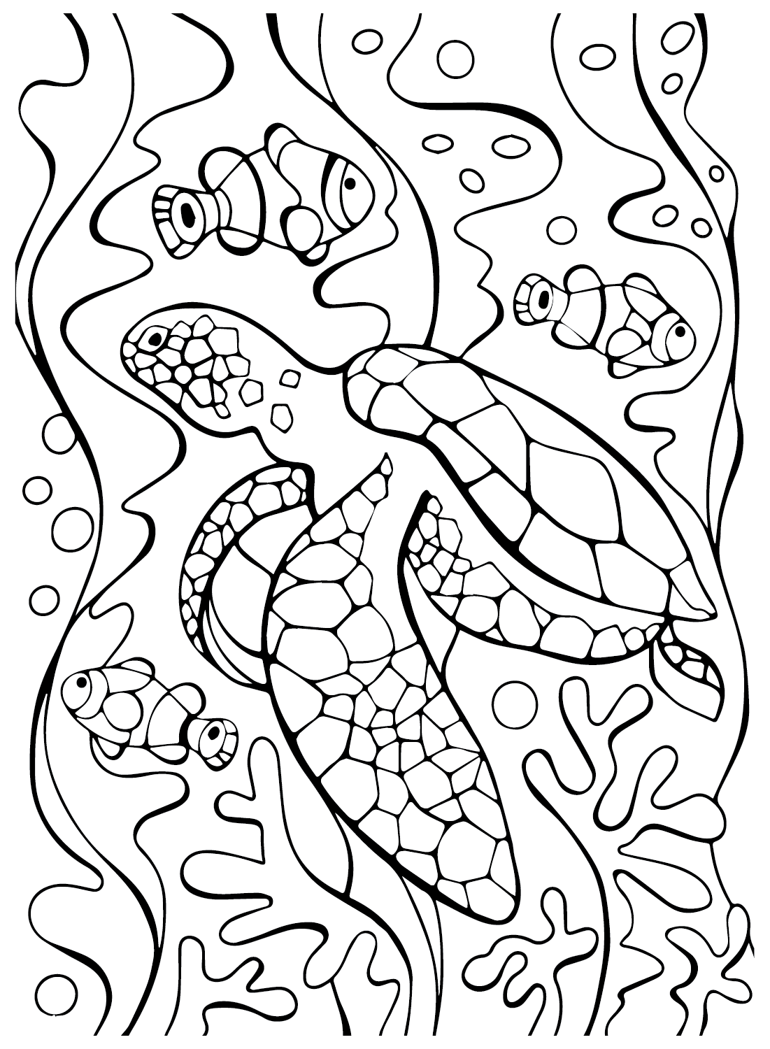 Clownfish and Turtle Coloring Pages