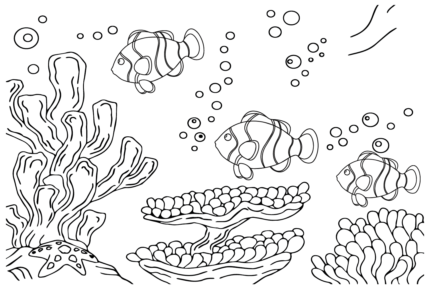 Clownfish in The Sea Coloring Page - Free Printable Coloring Pages