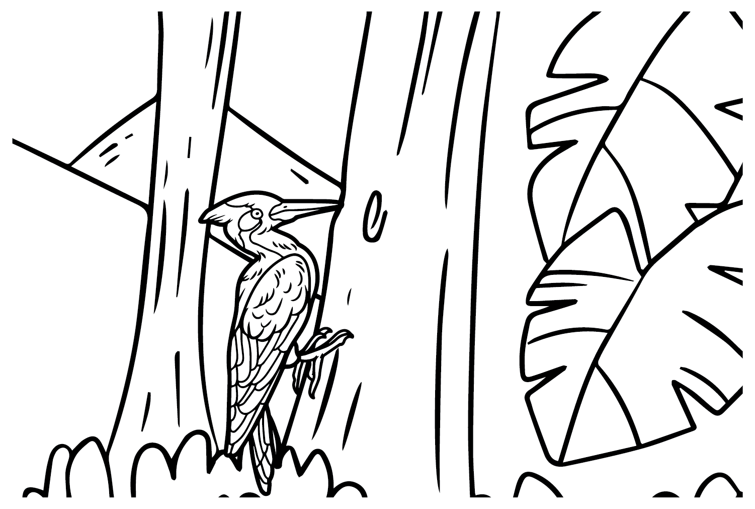 Página a Color de Pájaro Carpintero para Niños de Woodpecker