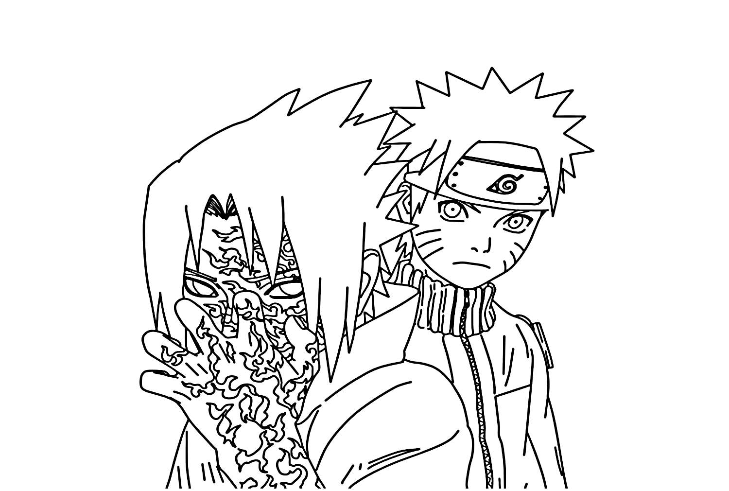 Pequeno Sasuke e Naruto com raiva para colorir