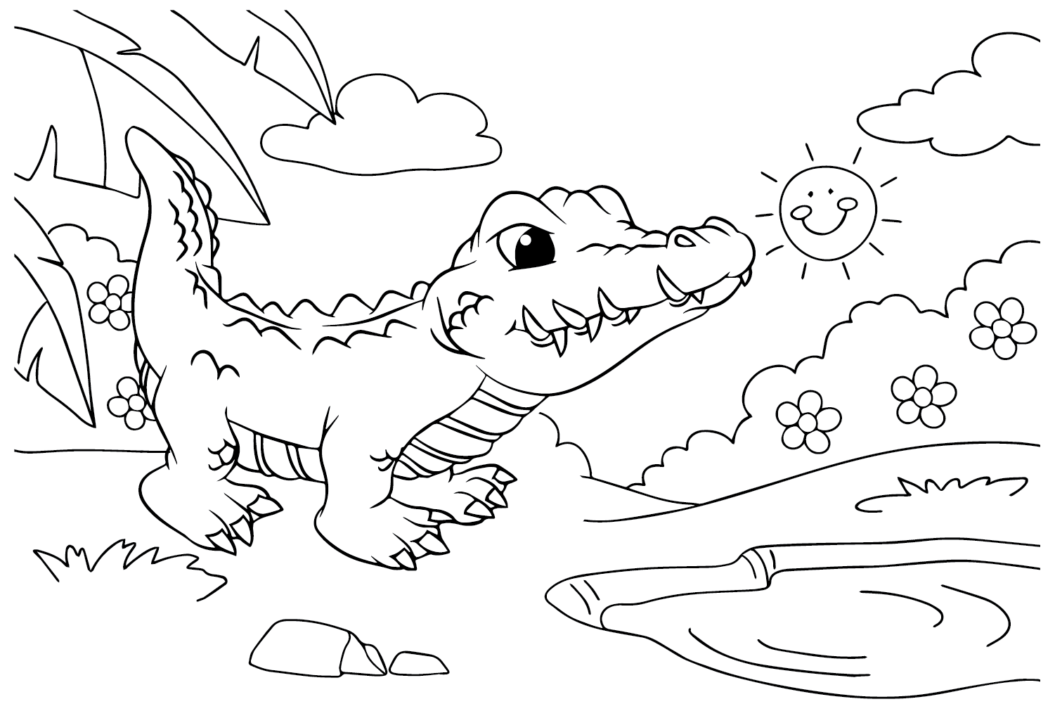 Página para colorir de crocodilo PNG