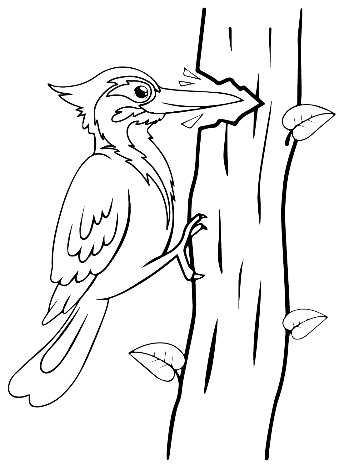 Página para colorear del pájaro carpintero velloso de Woodpecker