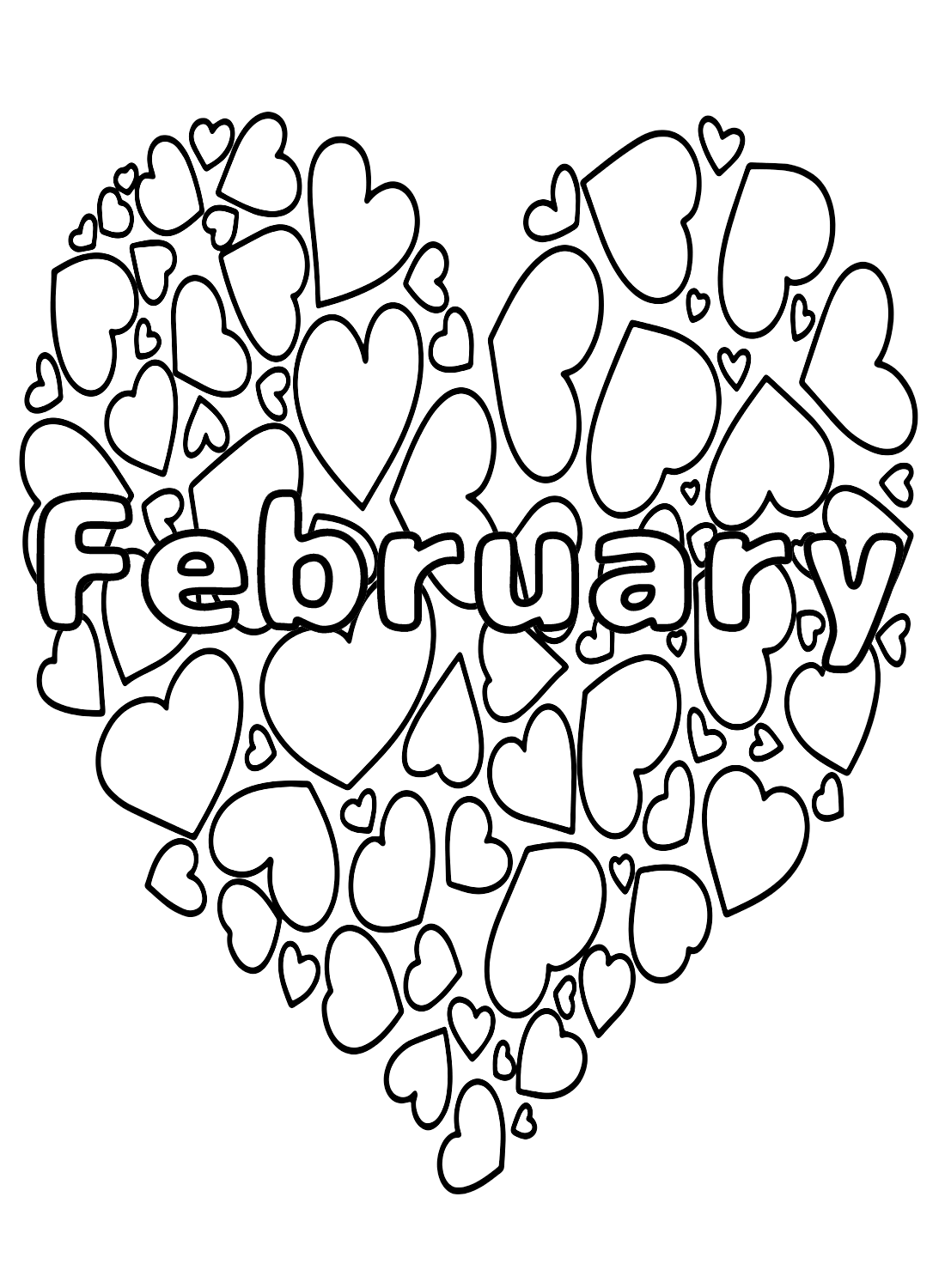 February with Hearts Coloring Pages
