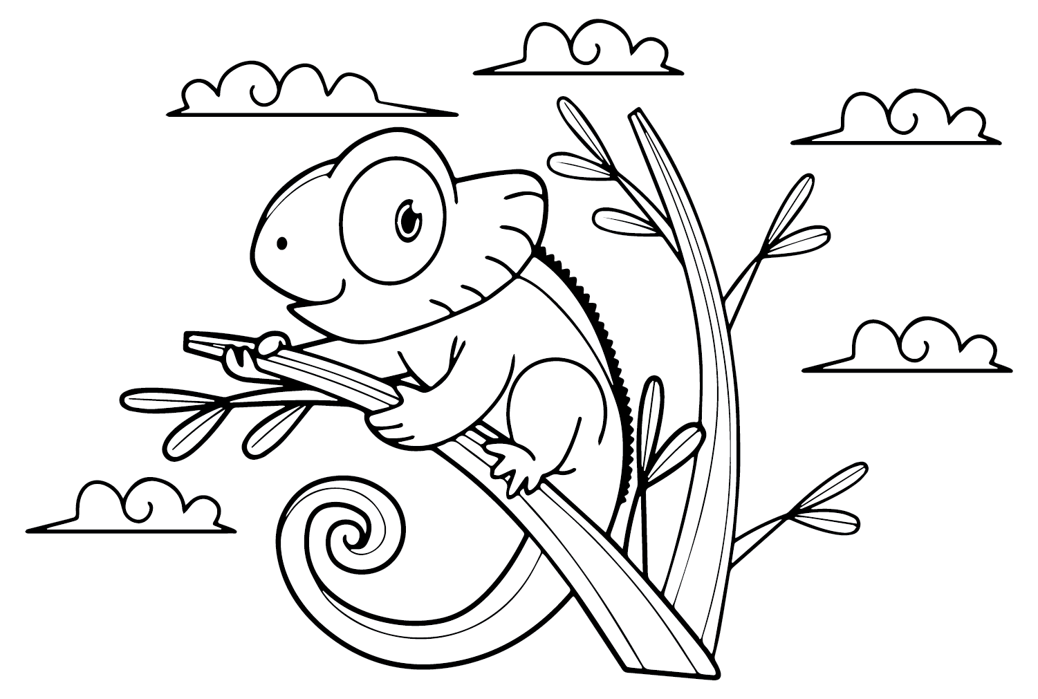 Caméléon drôle à colorier de Chameleon
