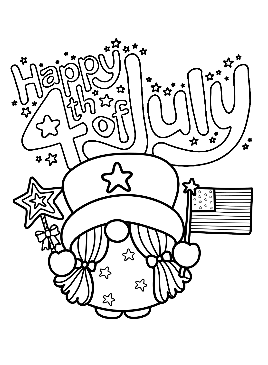 Happy 4th of July With Gnome Coloring Page