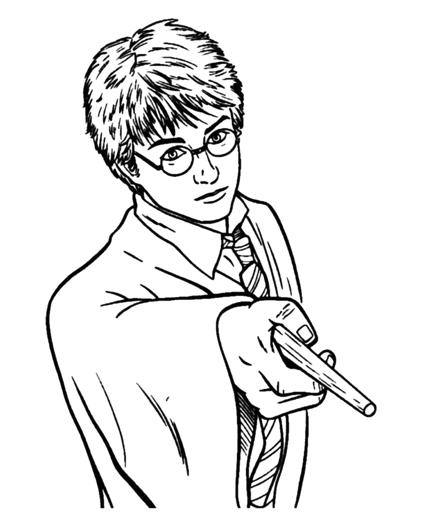 Harry Potter Holding Magic Wand Coloring Page
