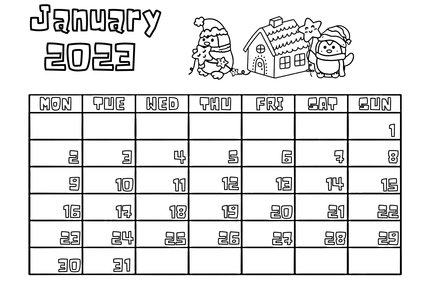 Januar-Kalender 2023 ab Januar 2024