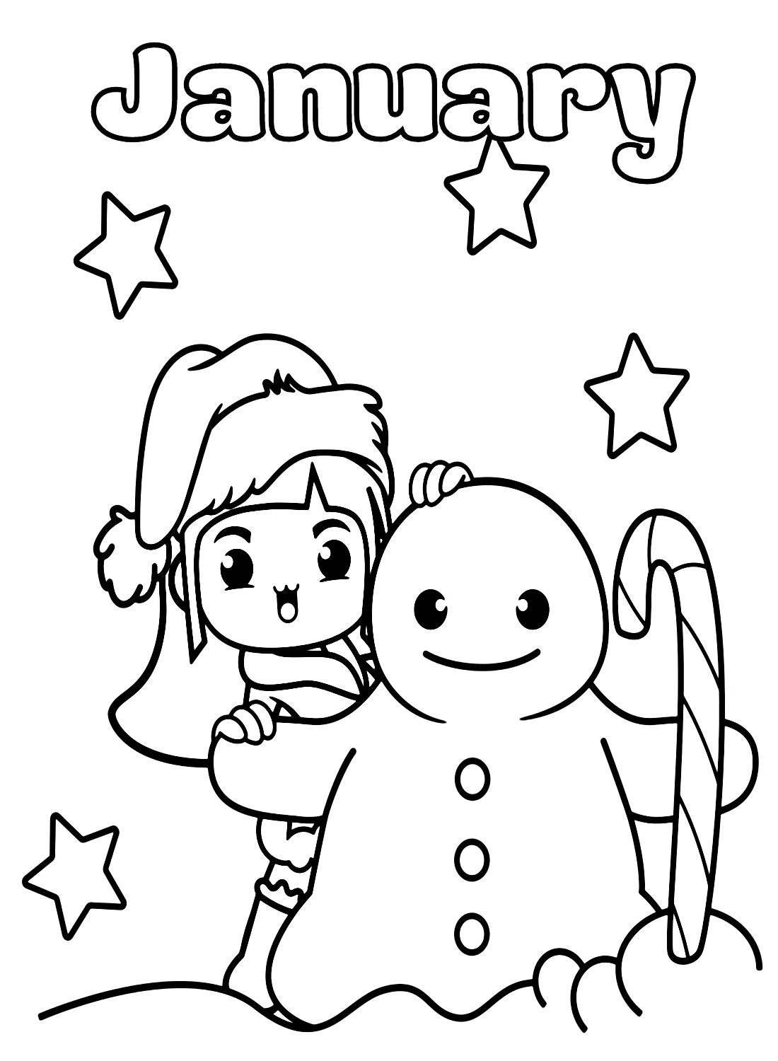 Janvier avec Cute Girl et Bonhomme de neige à partir de janvier 2024