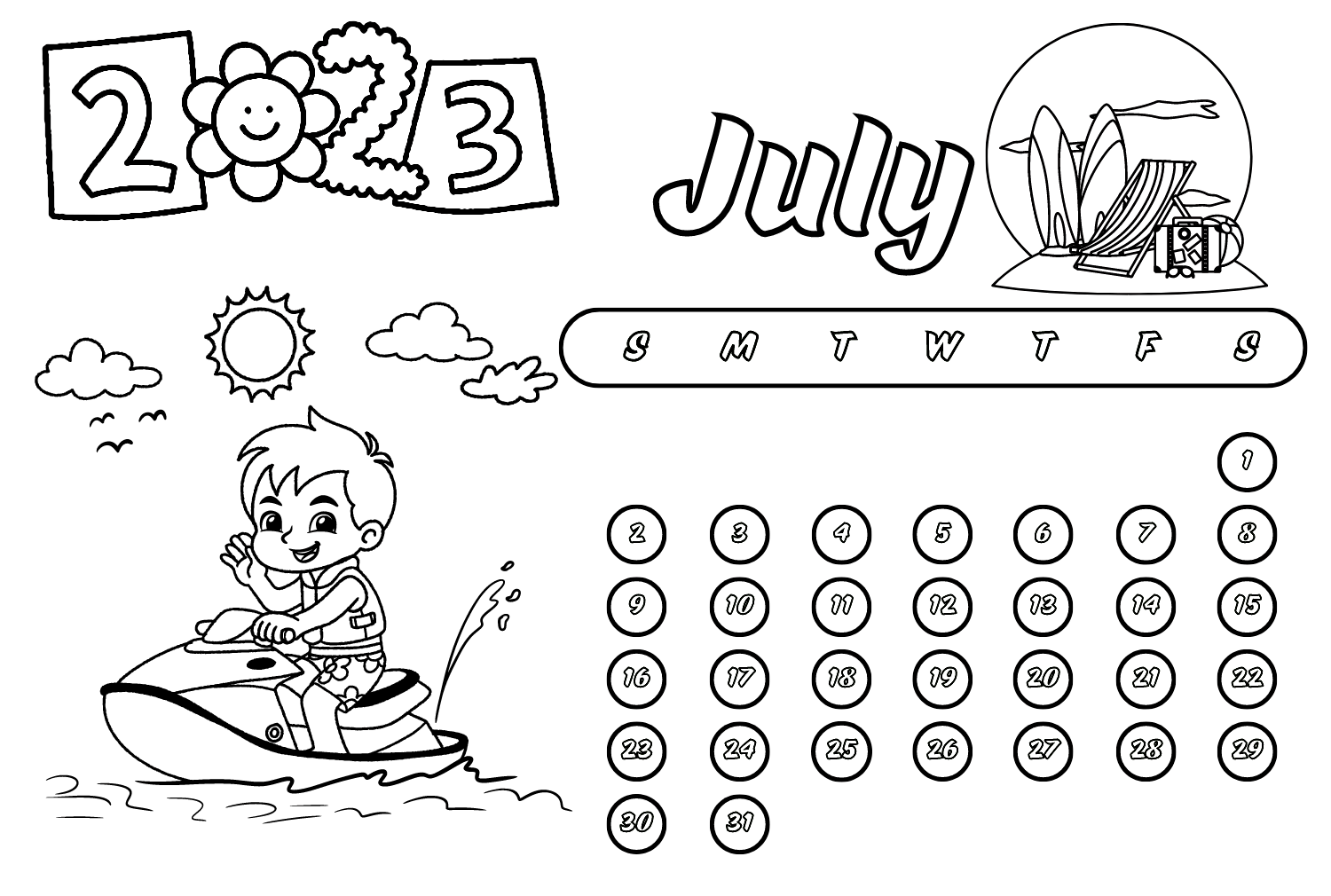 July Summer Fun Coloring Pages - July Coloring Pages - Coloring Pages ...