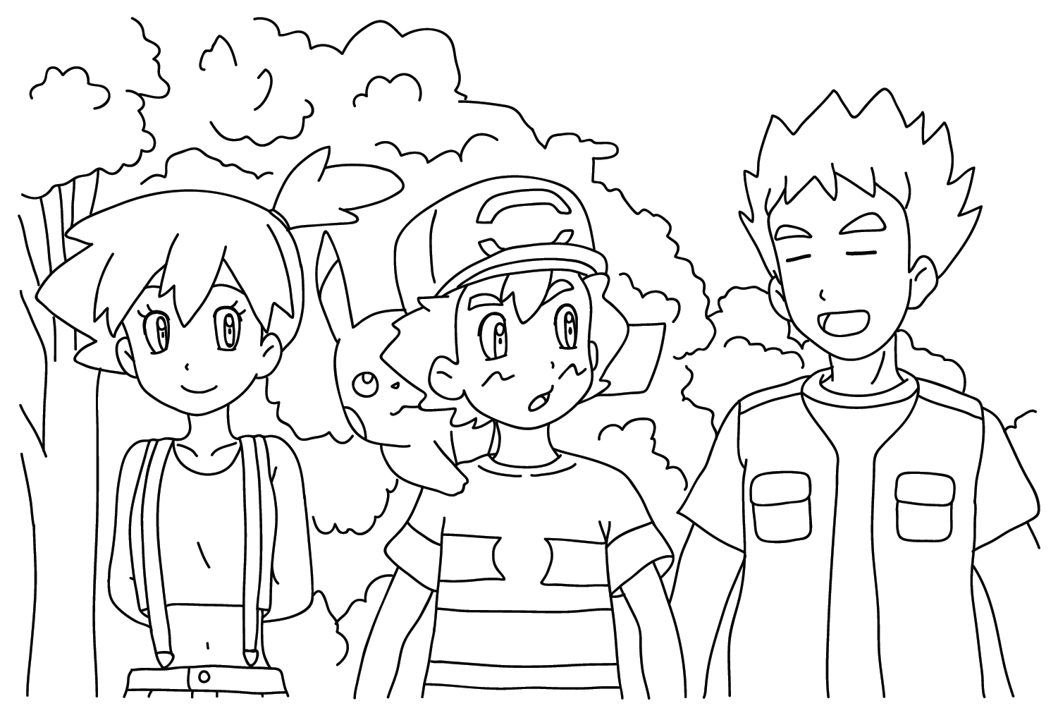 Kasumi, Ash, Brock Coloring Page from Brock
