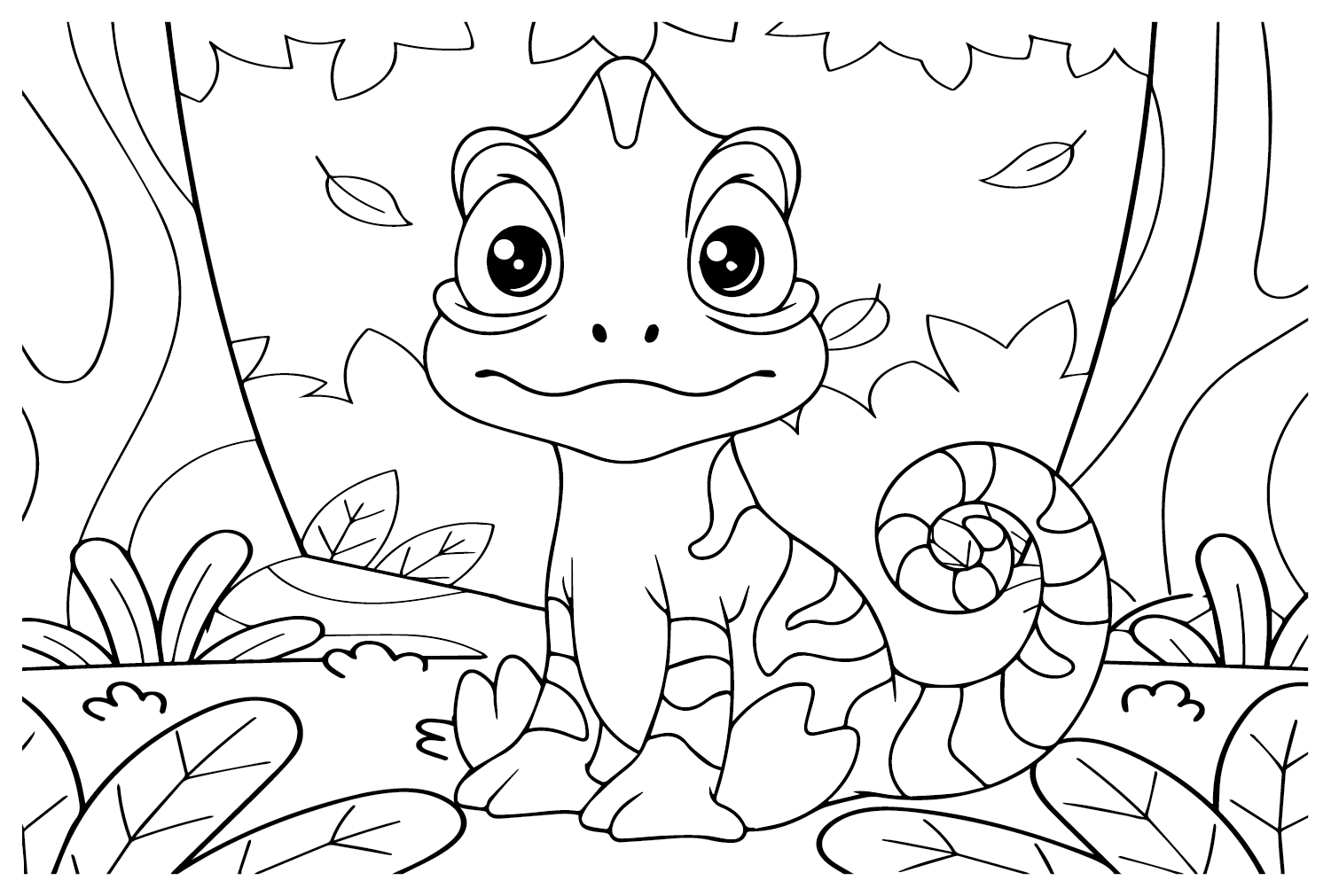 Kawaii Chameleon Coloring Page from Chameleon