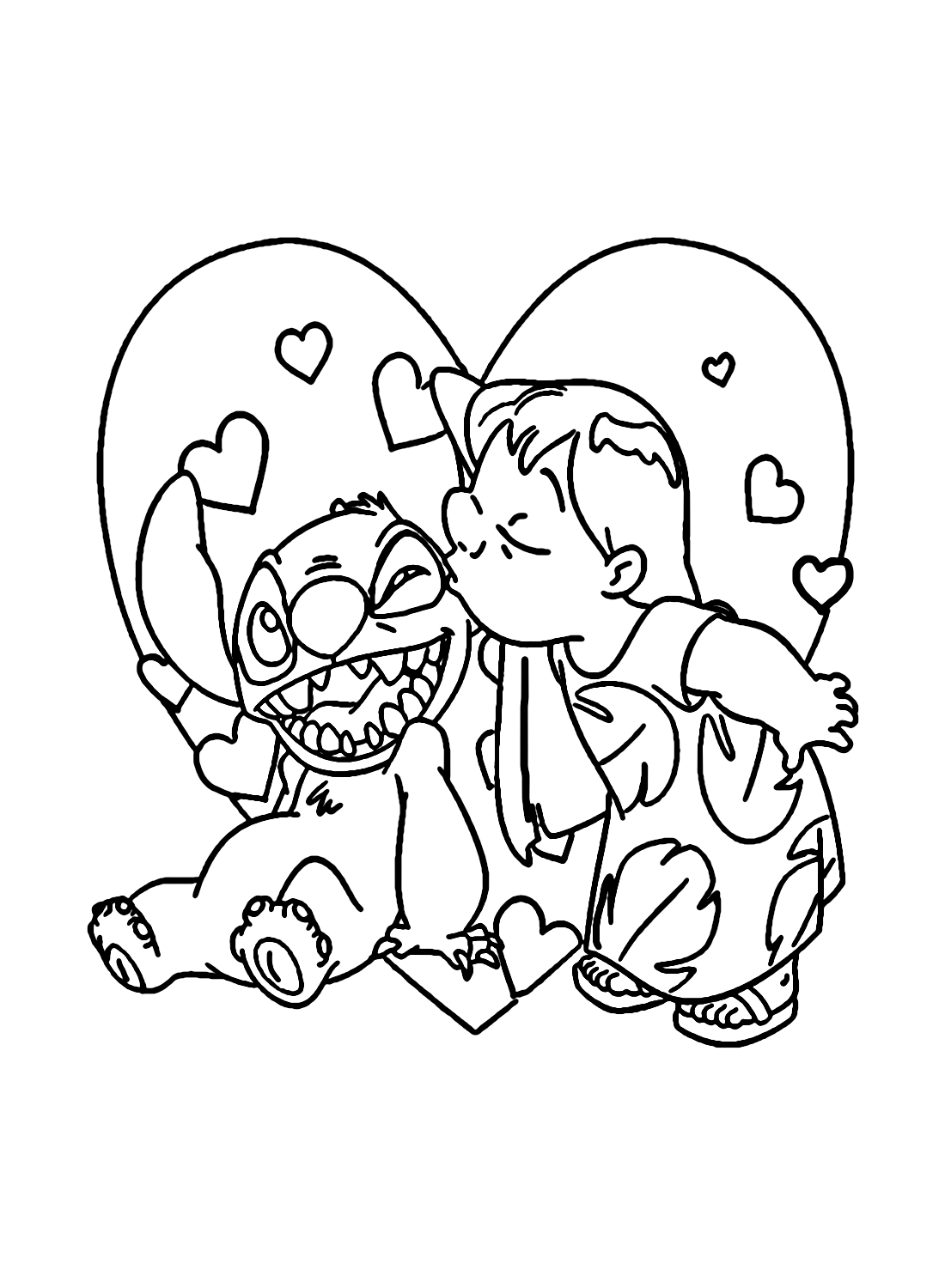 🖍️ Stitch and Angel in Love - Printable Coloring Page for Free 