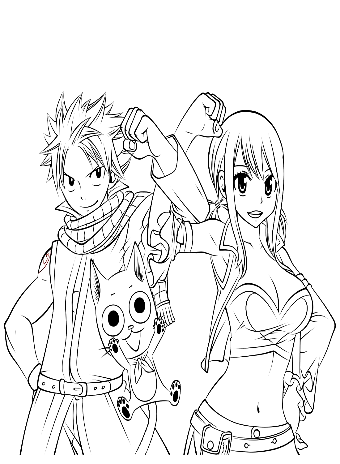 Lucy, Natsu, Happi Coloring Pages