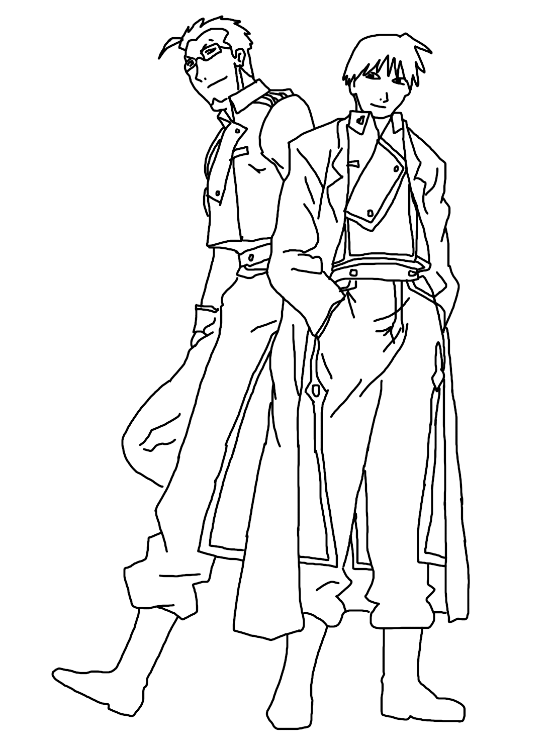 Maes Hughes and Roy Mustang Coloring Sheet - Free Printable Coloring Pages
