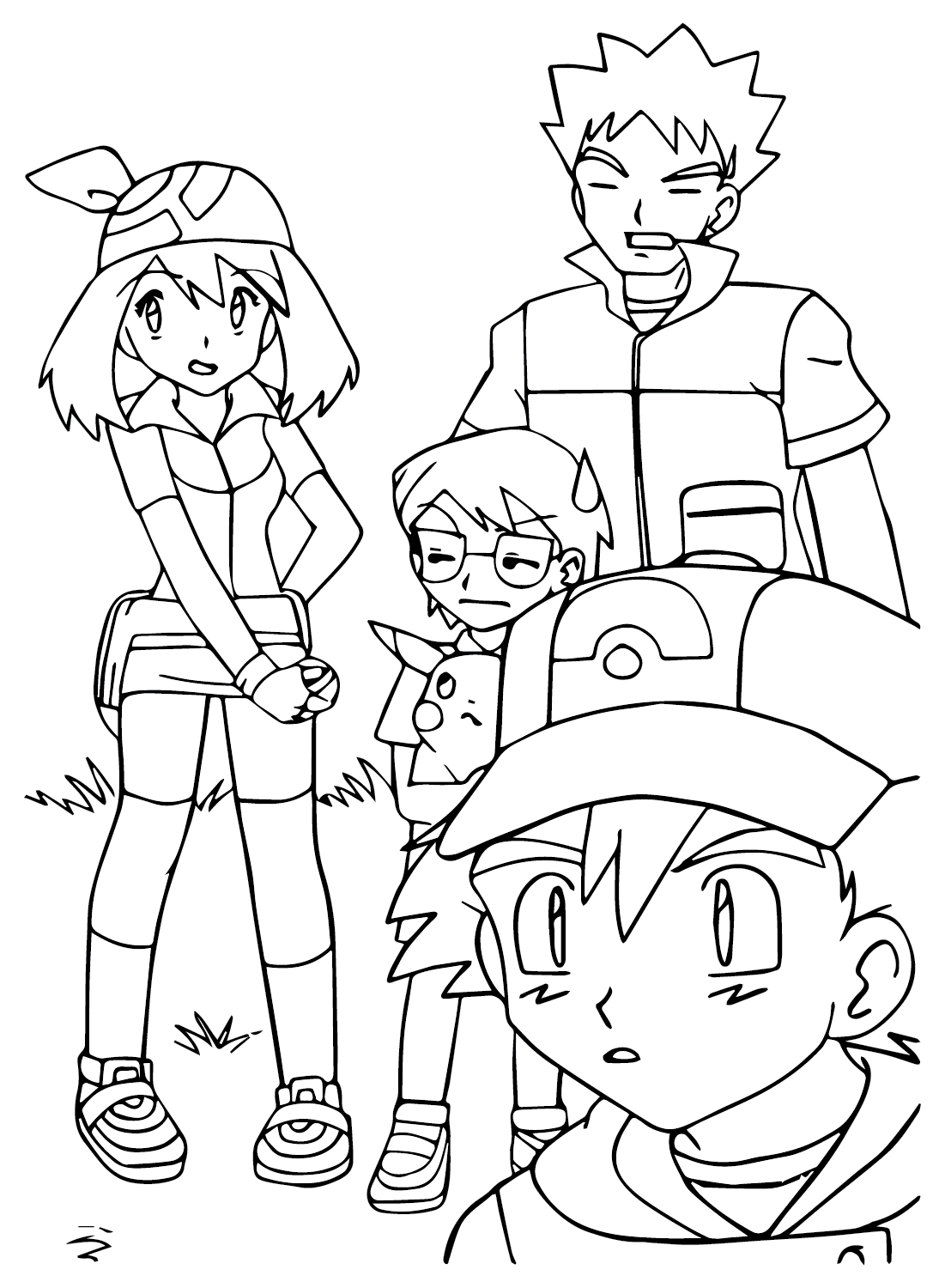 May, Ash, Brock and Max Coloring Page from May Pokemon