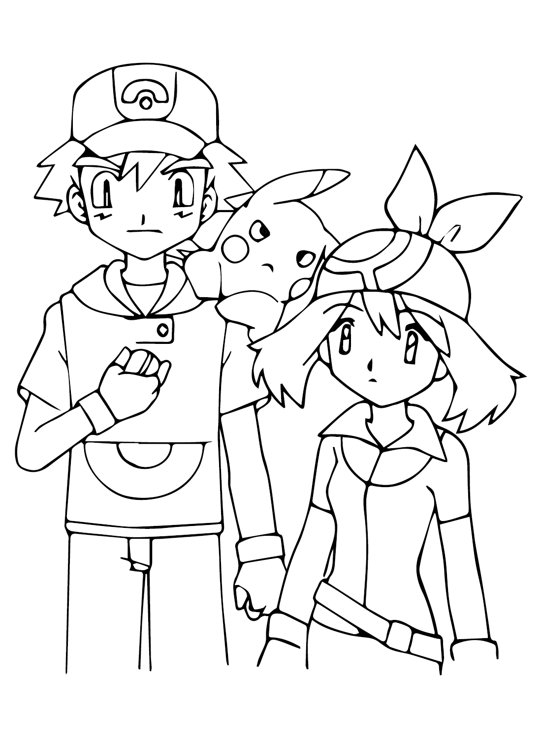 Página para colorir de May e Ash de May Pokémon
