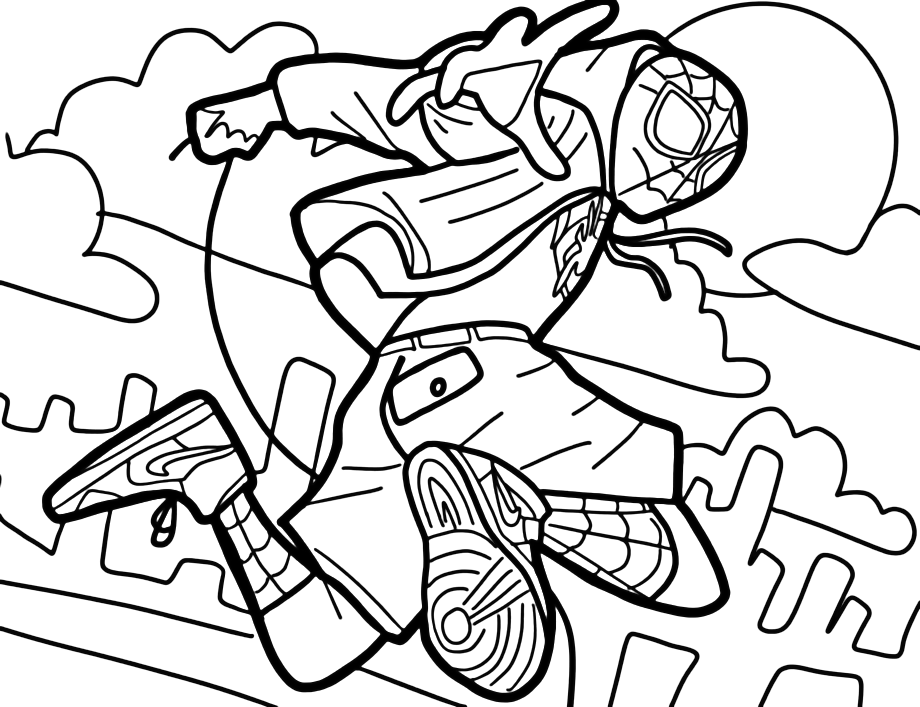 Miles Morales With Moon Coloring Page