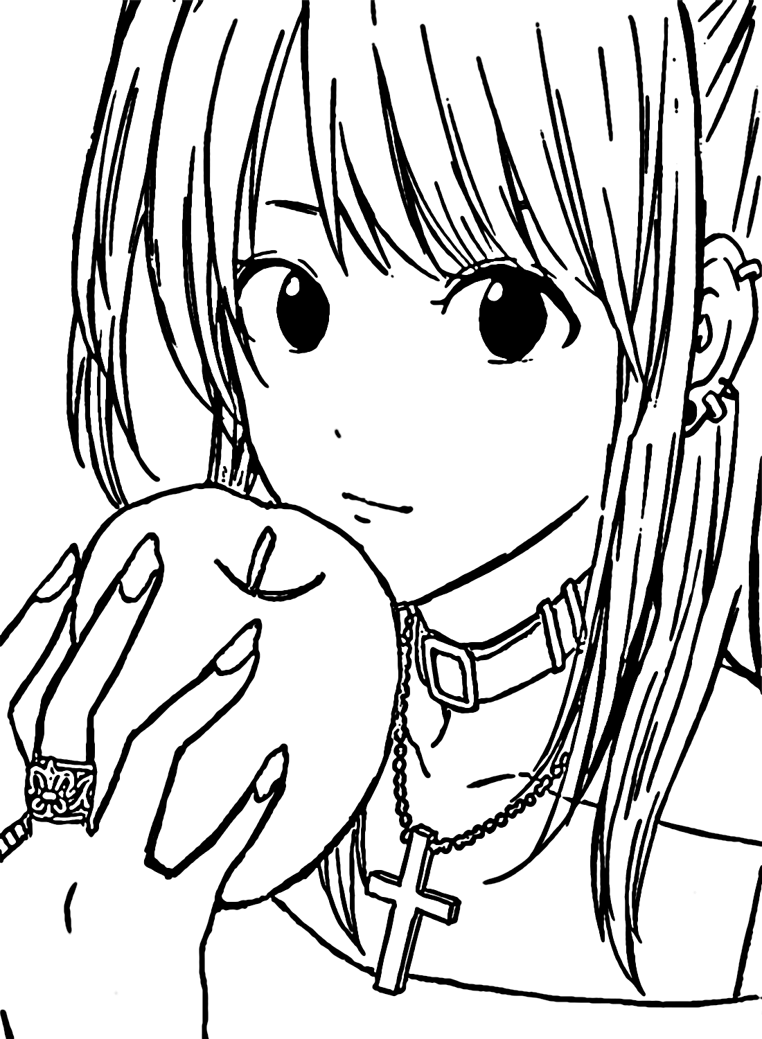 Misa Amane With An Apple To Color Free Printable Coloring Pages