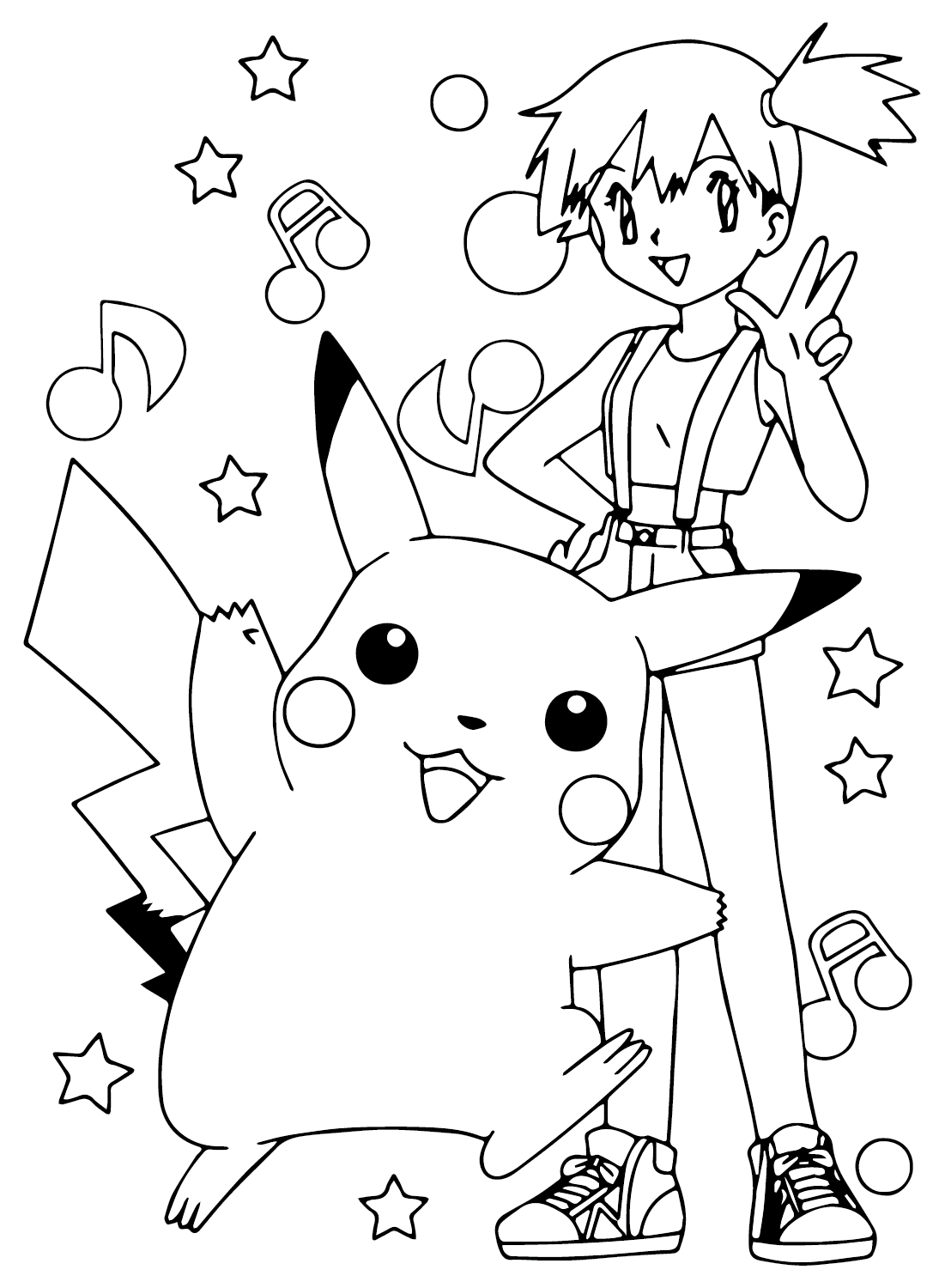 Pagina da colorare di Misty con Pikachu