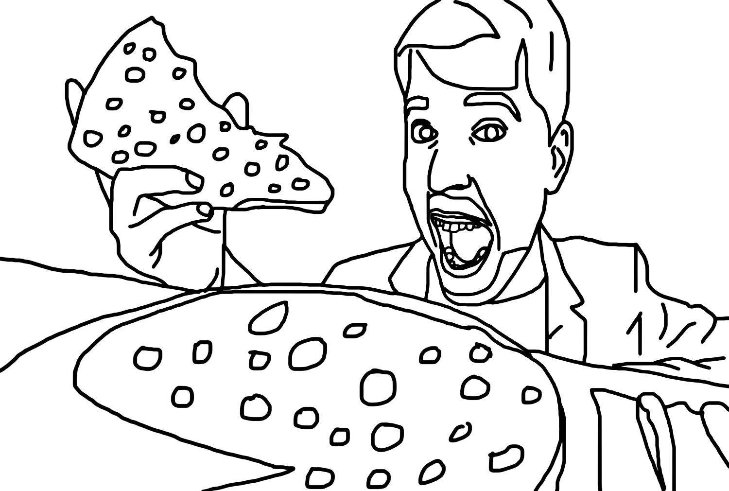 Раскраски Мистер Зверь с пиццей от Мистер Зверь