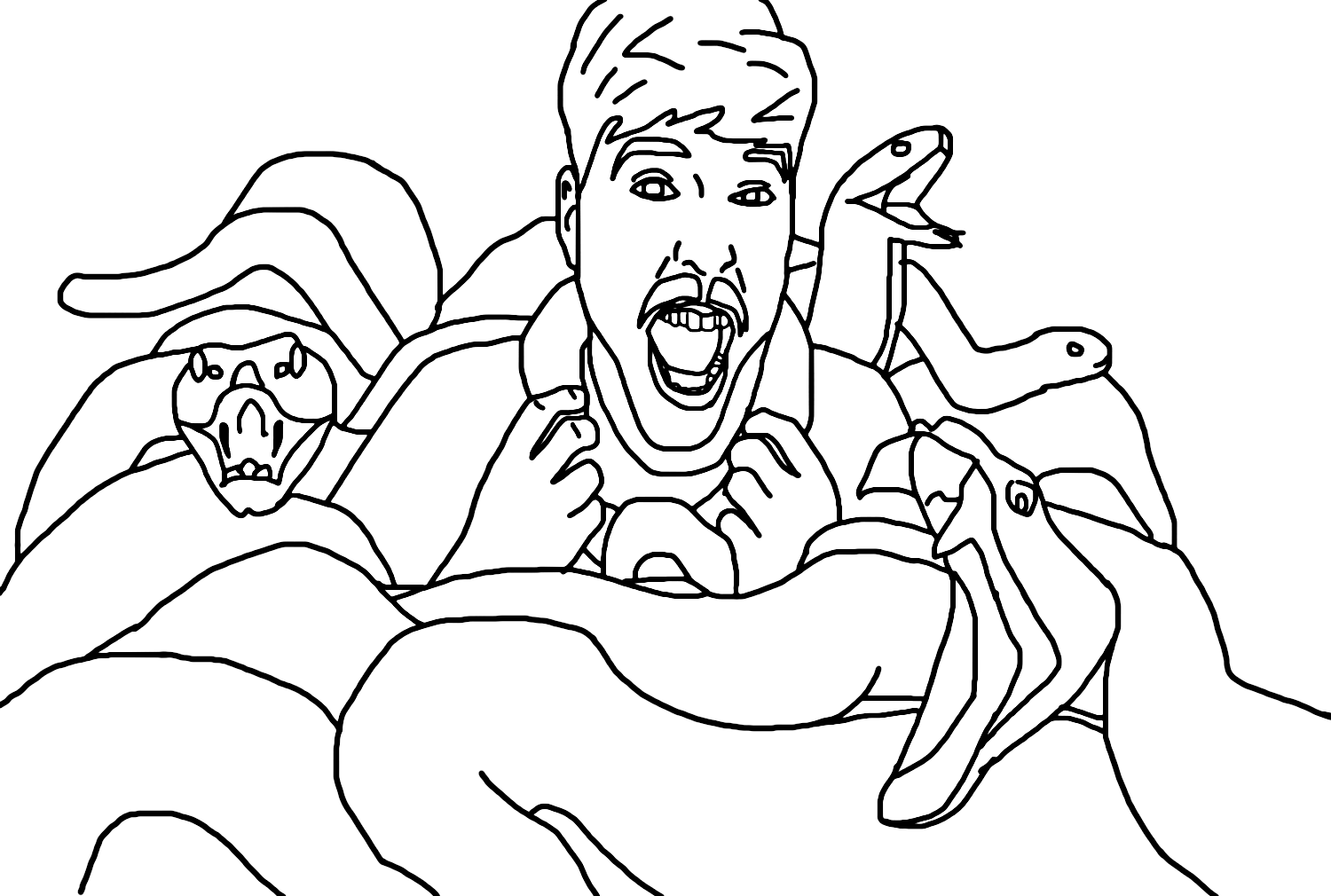 Dibujos para colorear de Mr Beast con serpientes de Mr Beast