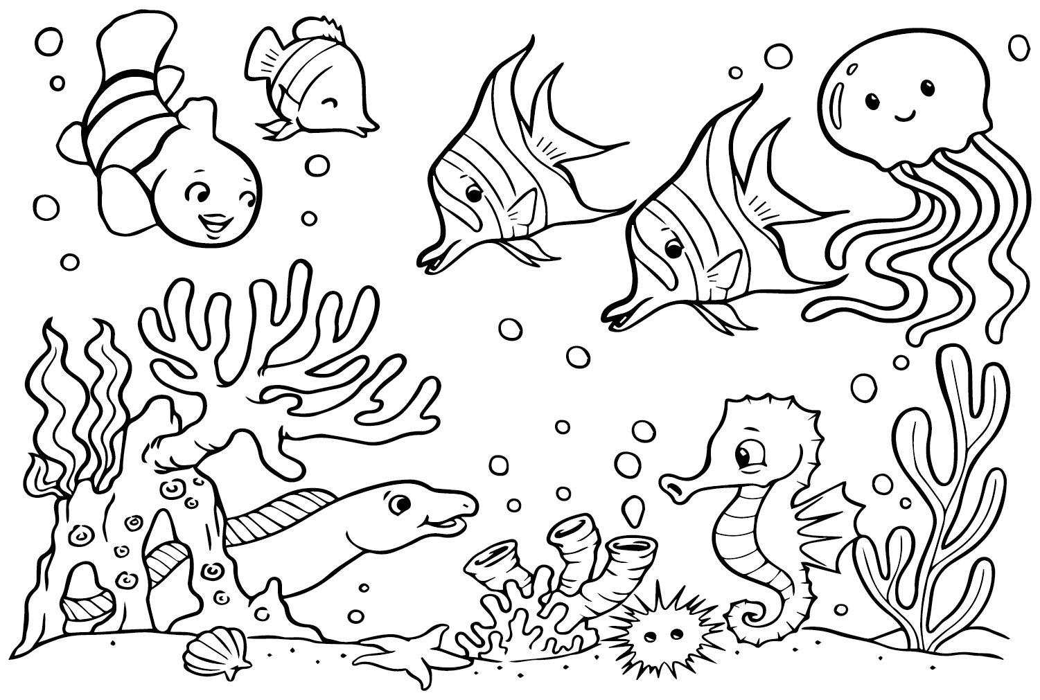 Pennant Coralfish and Sea Animals Coloring Page - Free Printable