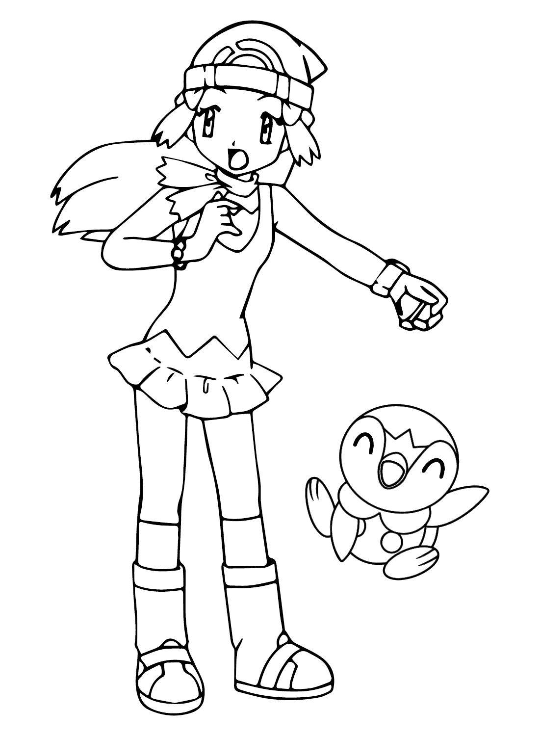 Раскраска Pokemon Dawn с Piplup из Dawn Pokemon
