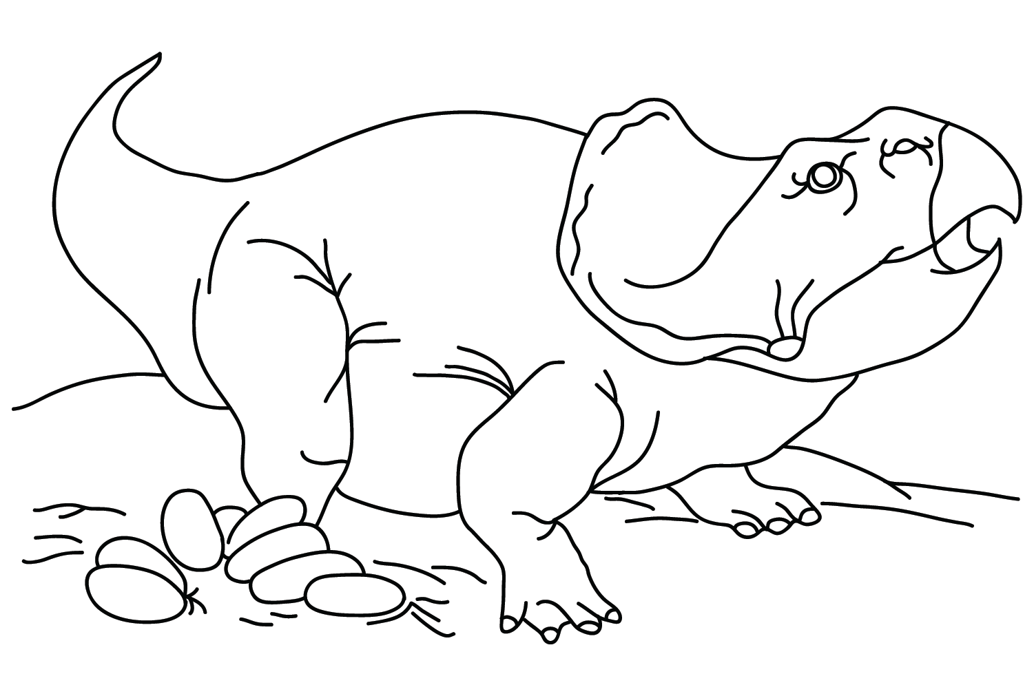 Página para colorir de protoceratops e ovos de protoceratops