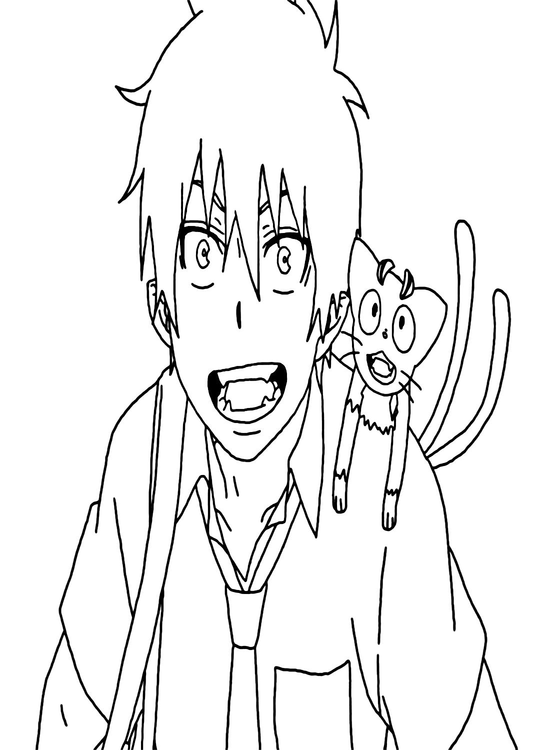 Rin Okumura with Kuro Coloring Pages from Anime