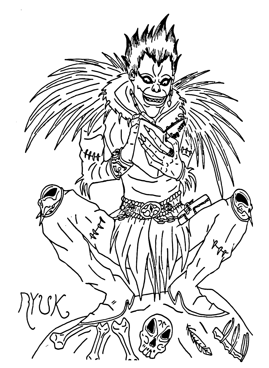 Ryuk is reading a notebook Coloring Page - Free Printable Coloring Pages