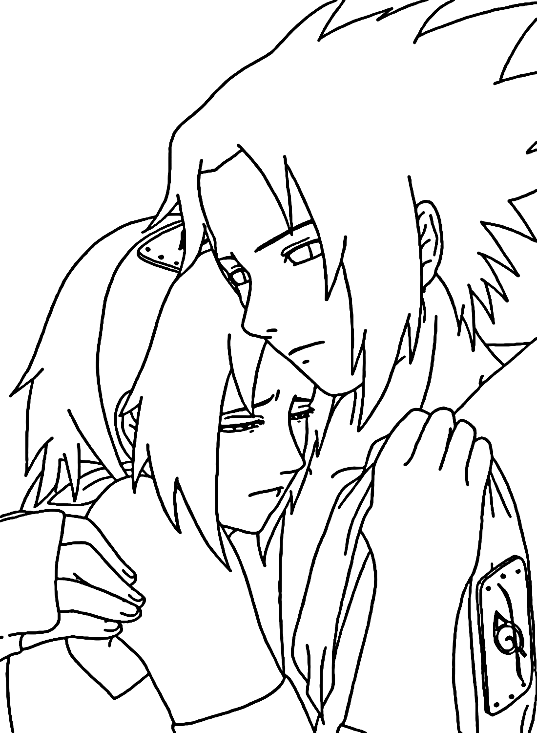 Sasuke hugs Sakura Coloring Pages from Sasuke