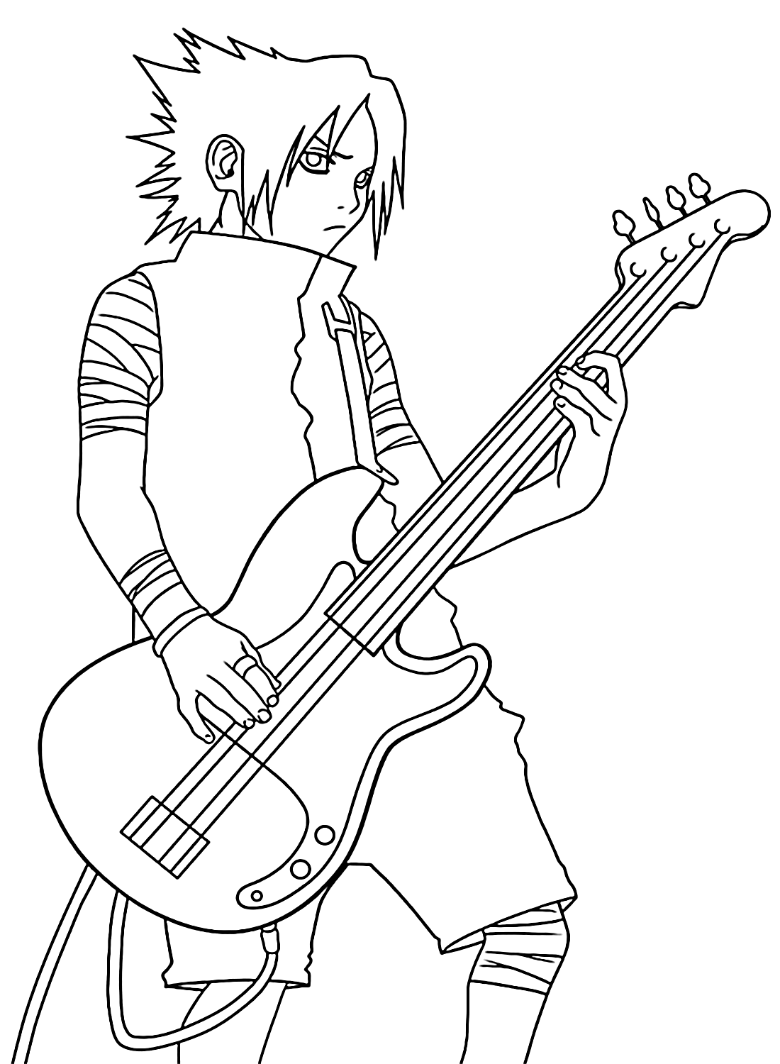 Coloriages Sasuke avec une guitare de Sasuke