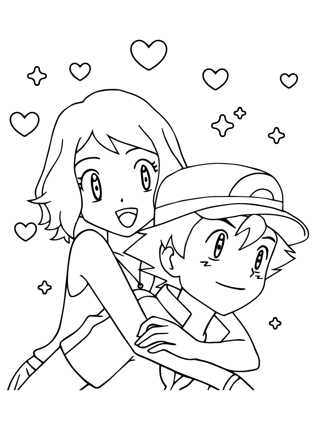 Serena and Ash Coloring Page from Ash Ketchum