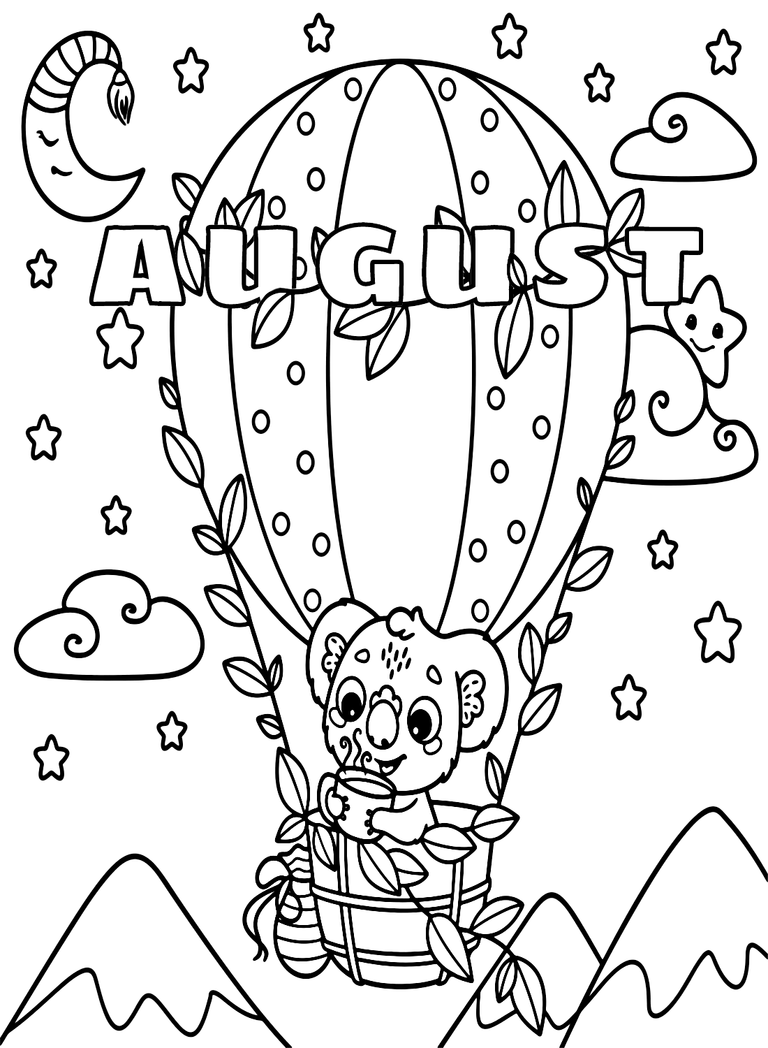 Sky Adventures with Koala in August Coloring Pages