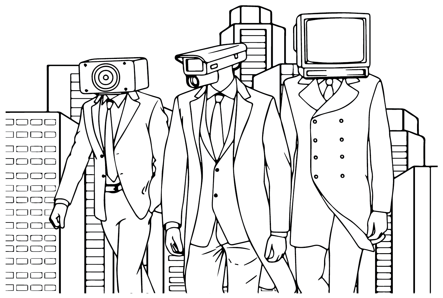 Speakerman, Cameramen and TV Man Color Page - Free Printable Coloring Pages