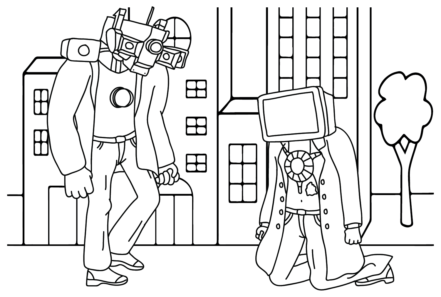 TV Man and Titan Cameraman Coloring Page - Free Printable Coloring Pages