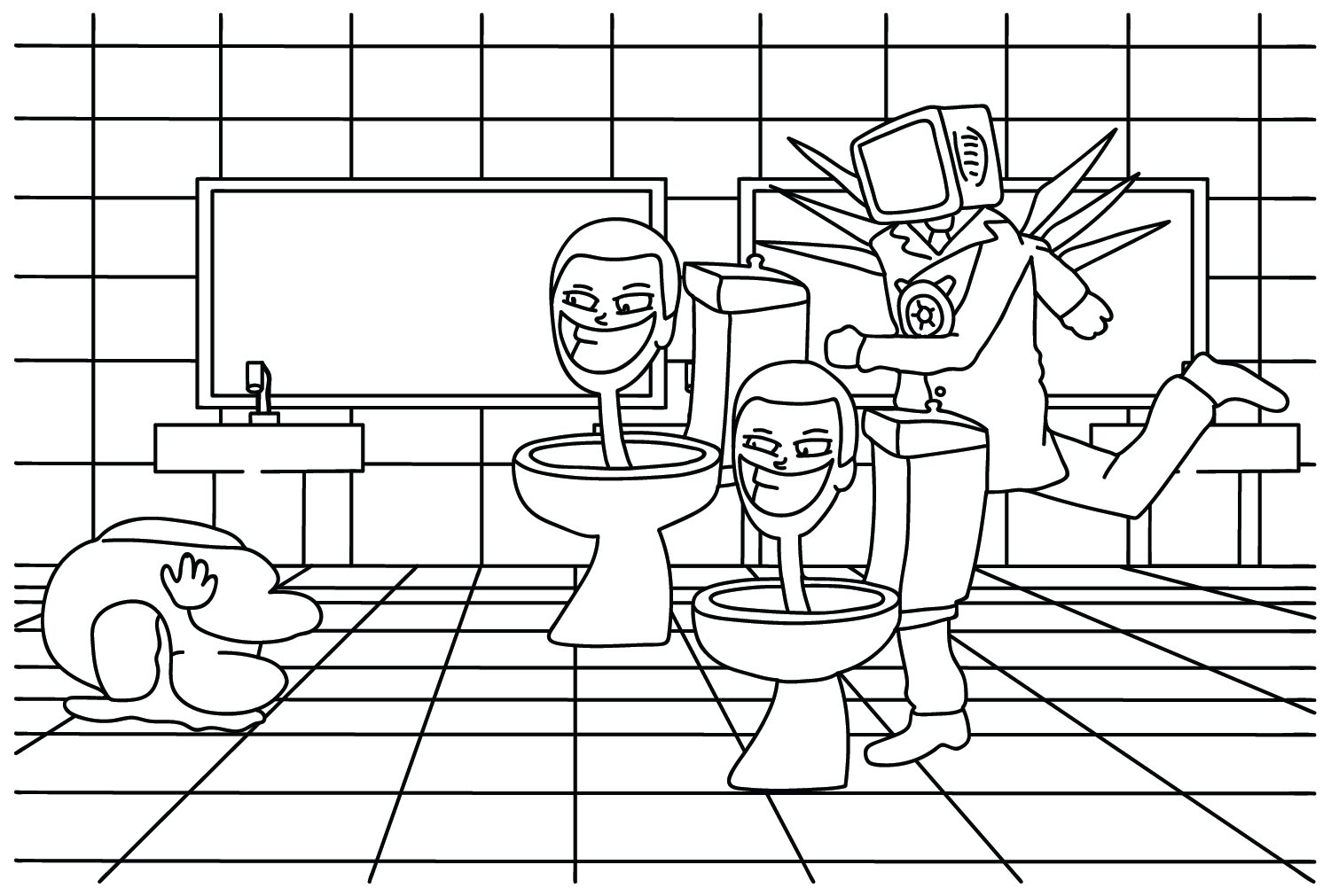 Coloriage Titan TV Man, Skibidi Toilet et Among Us de Skibidi Toilet