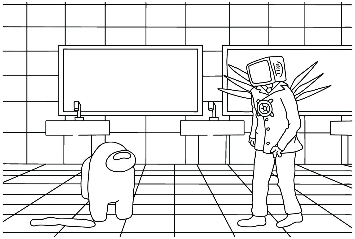 Titan TV Man and Among Us Coloring Page from Titan TV Man