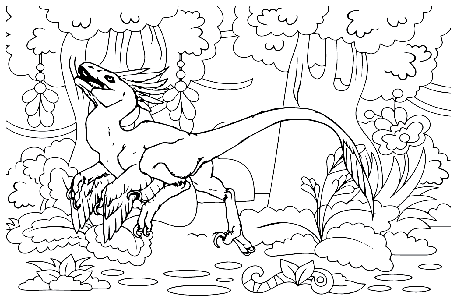 Página para colorir de Utahraptor para crianças de Utahraptor
