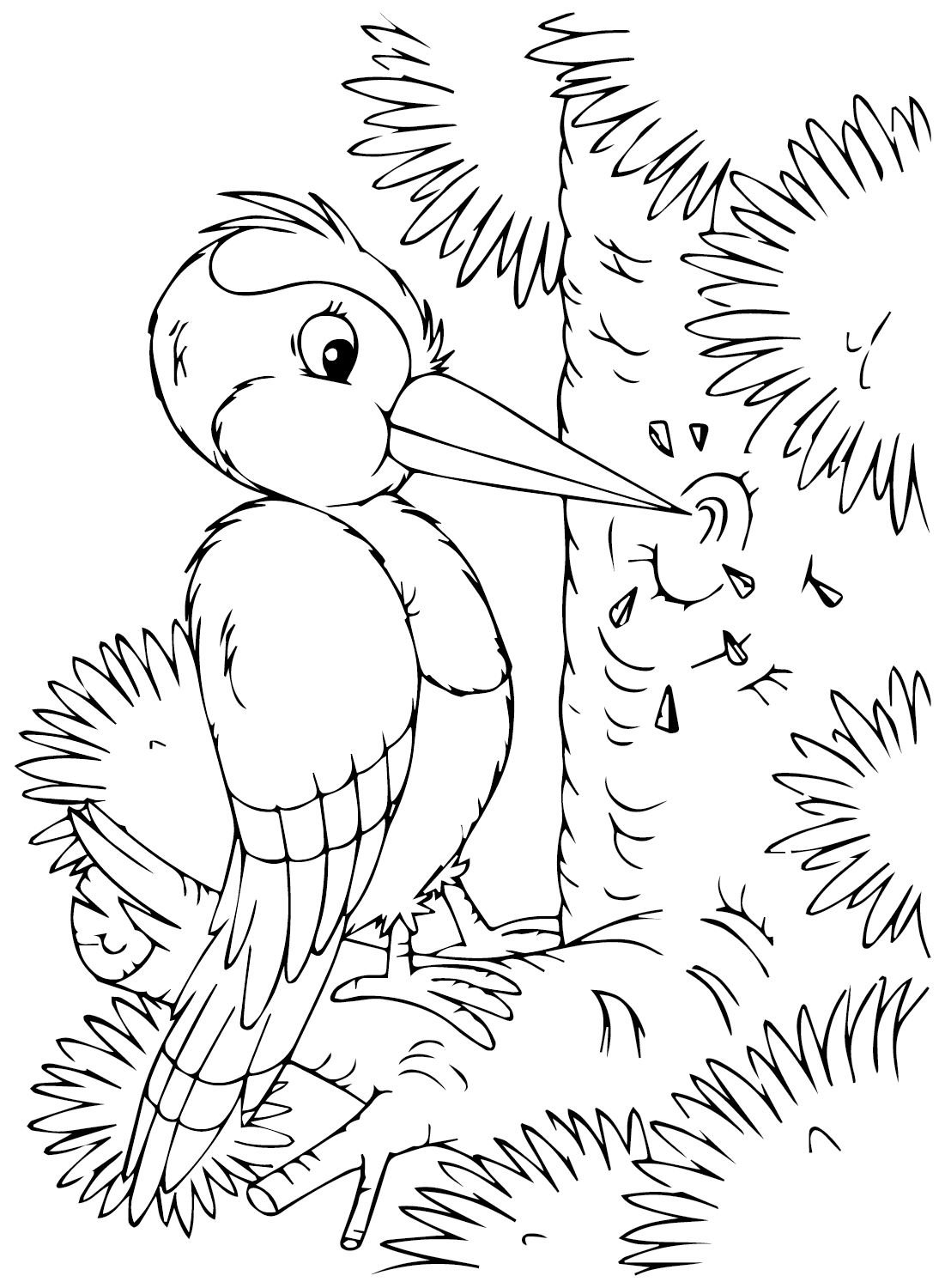 Página para colorear de pájaro carpintero gratis de Woodpecker