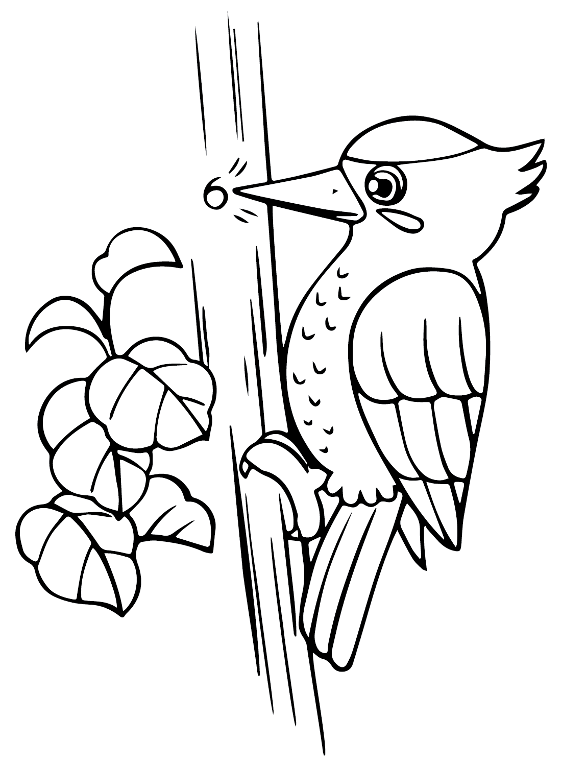Página para colorear imprimible de pájaro carpintero de pájaro carpintero