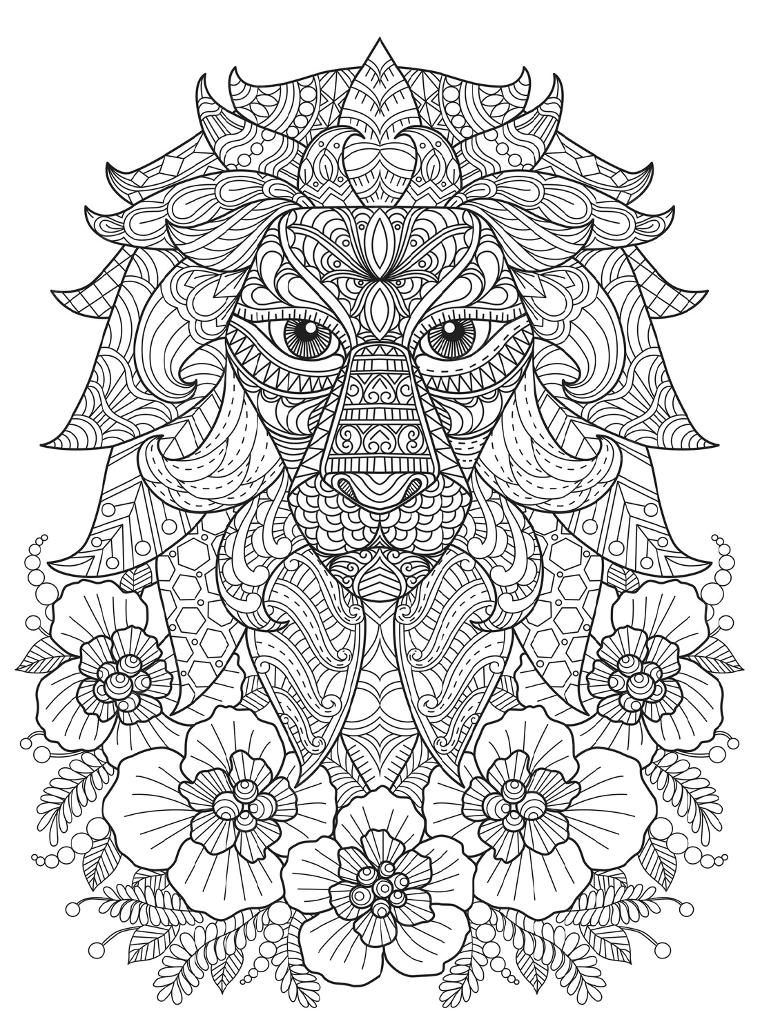 Lion Zentangle et fleur de Lion