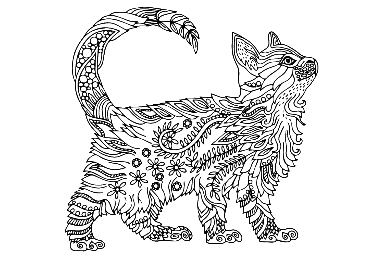 Zentangle Style Cat Coloring Page - Free Printable Coloring Pages