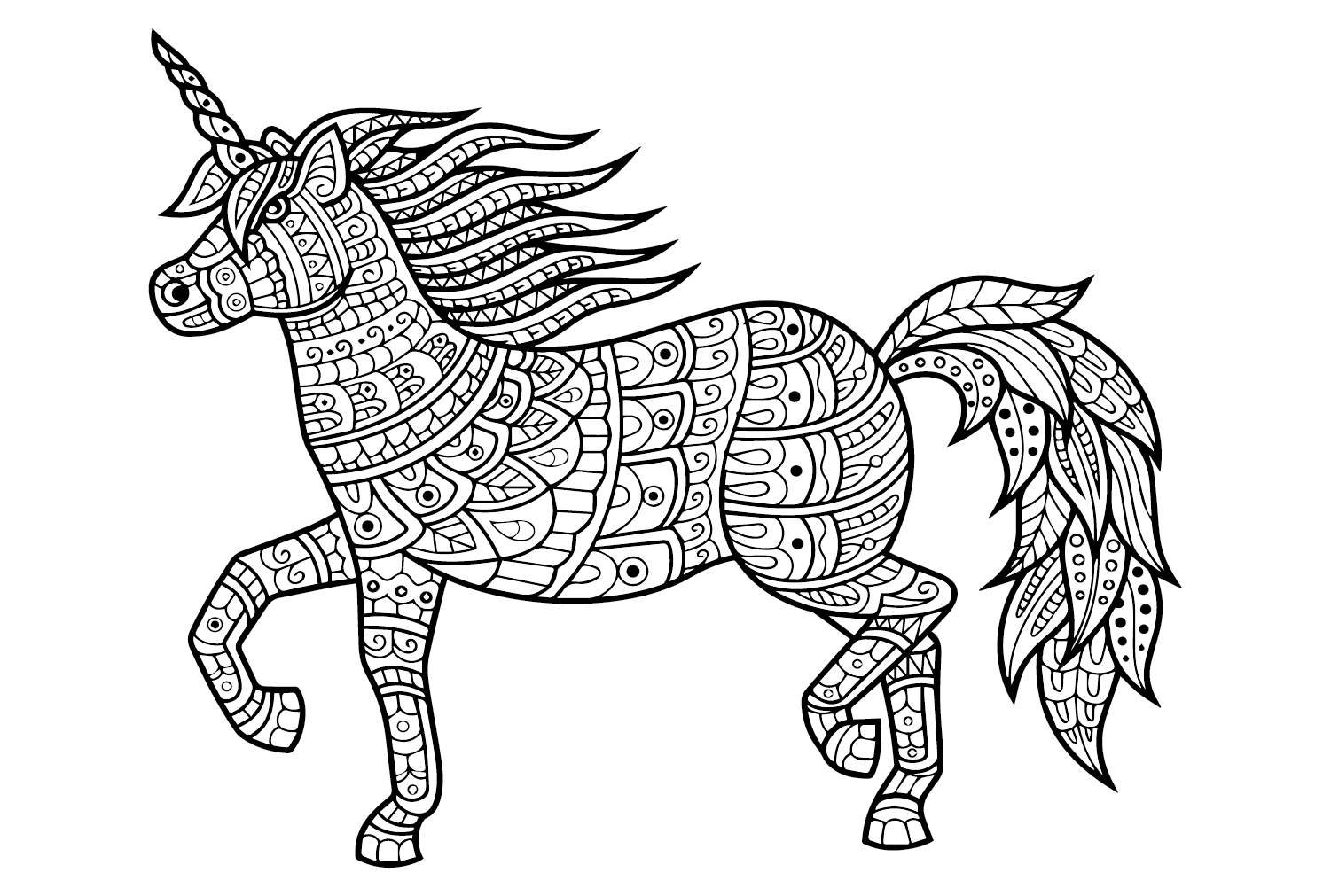 Zentangle Unicorn Coloring Page - Free Printable Coloring Pages