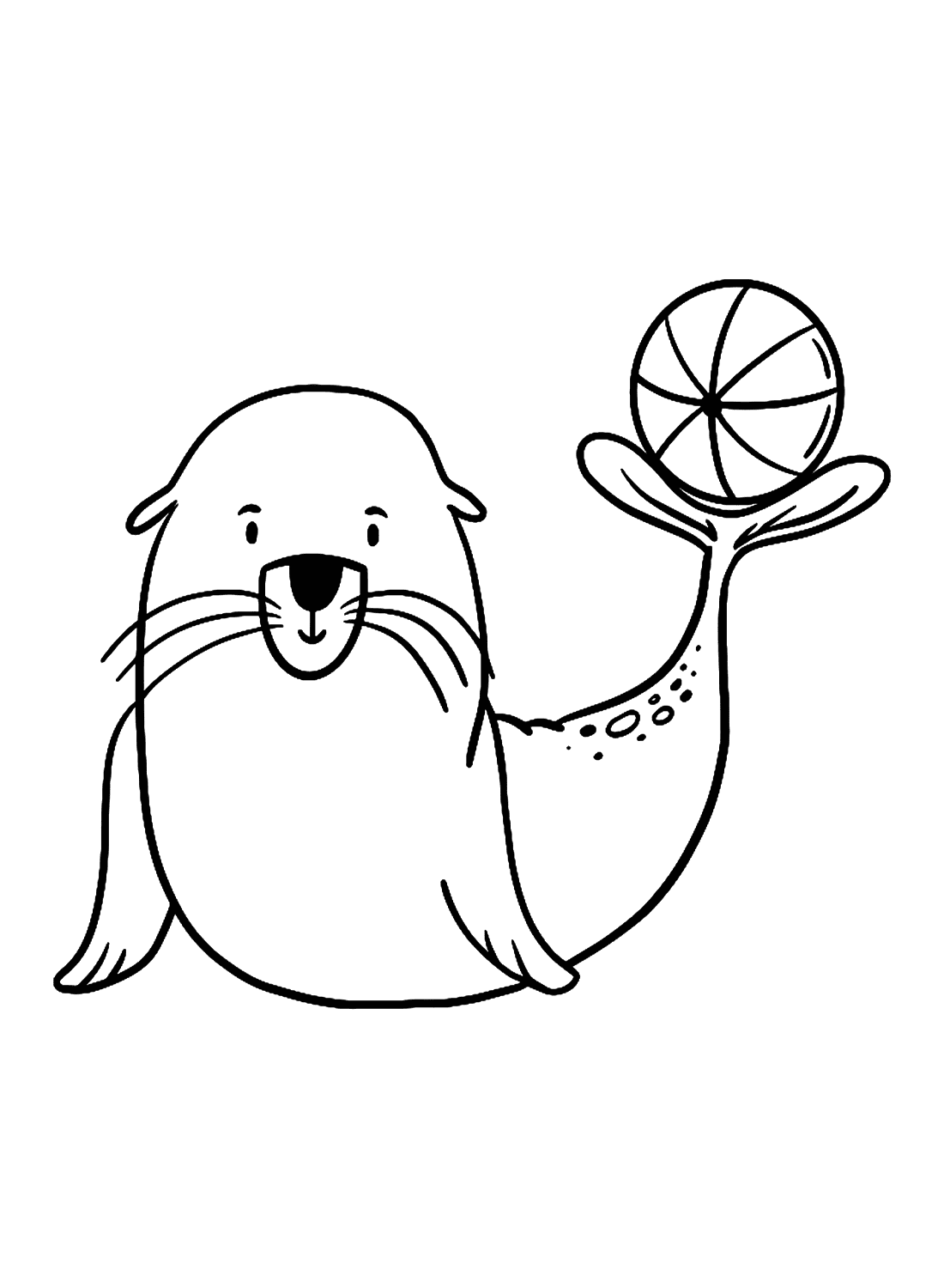Leão-marinho de desenho animado brincando com uma bola from Leão-marinho