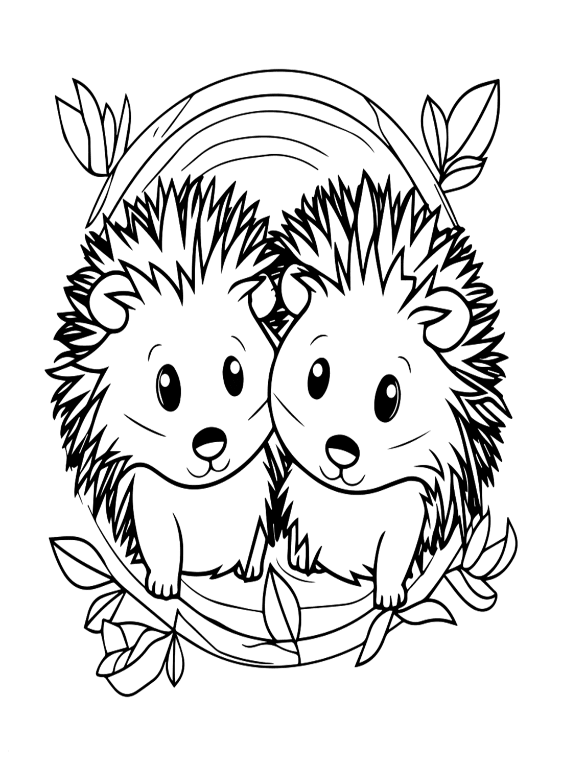 Folha para colorir casal porco-espinho de Porcupine