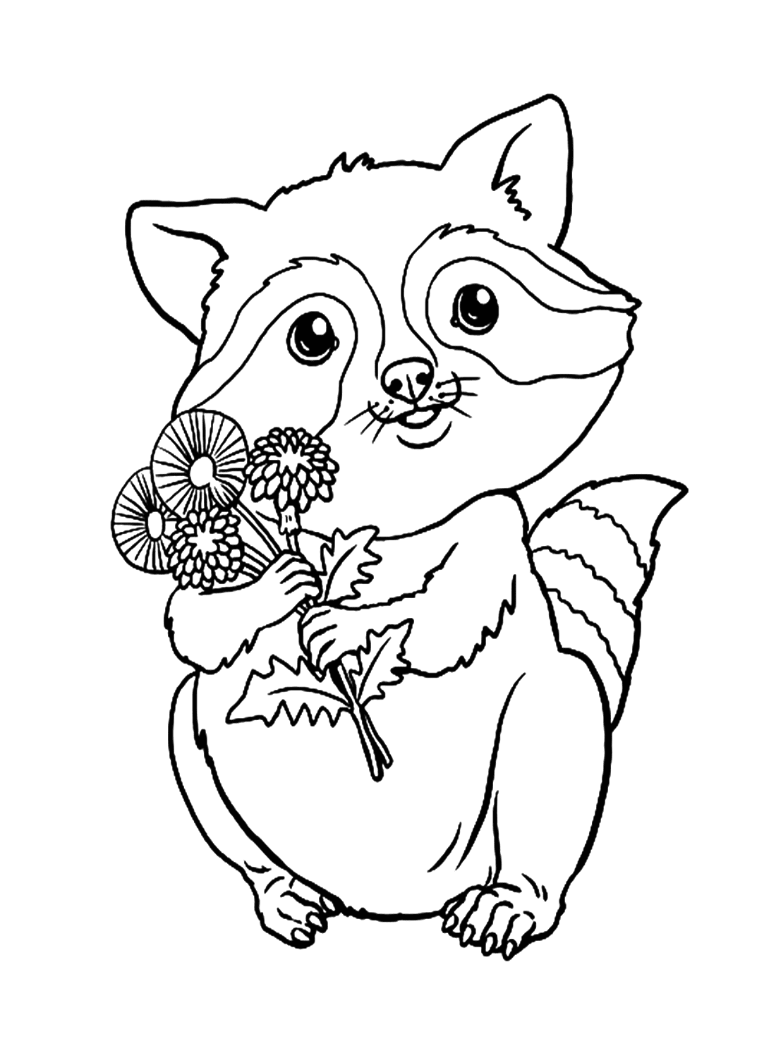 Lindo mapache con flores de Raccoon