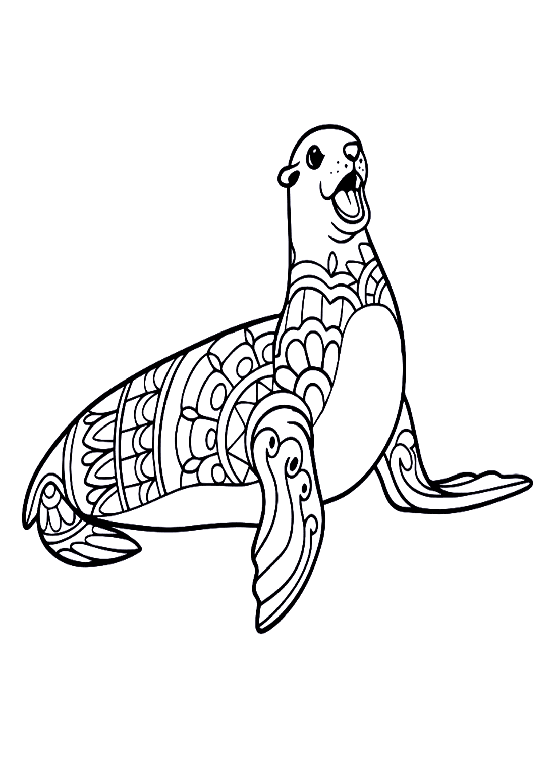 Simpatico leone marino nel mandala dei cartoni animati di Leone marino